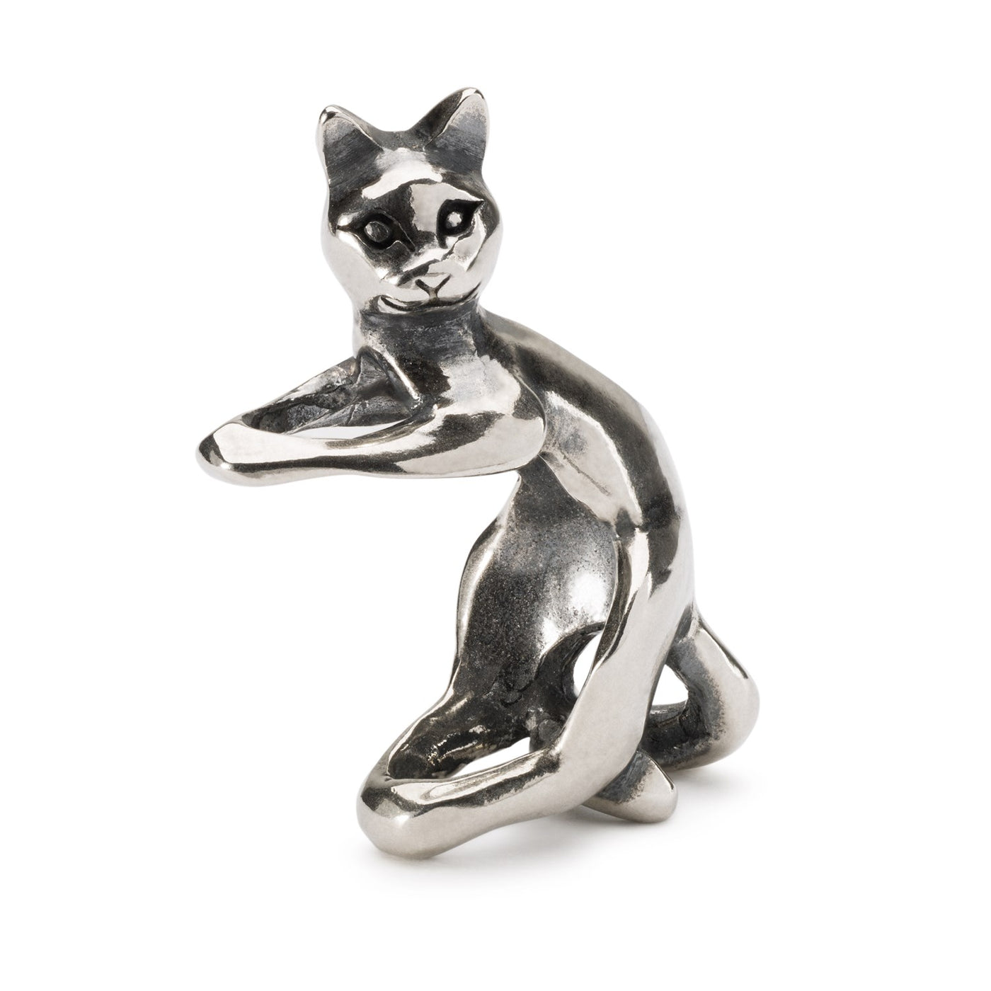 Silver 'Playful Cat' bead with a design featuring a cat in a playful pose, adding a touch of fun and charm to your jewelry.