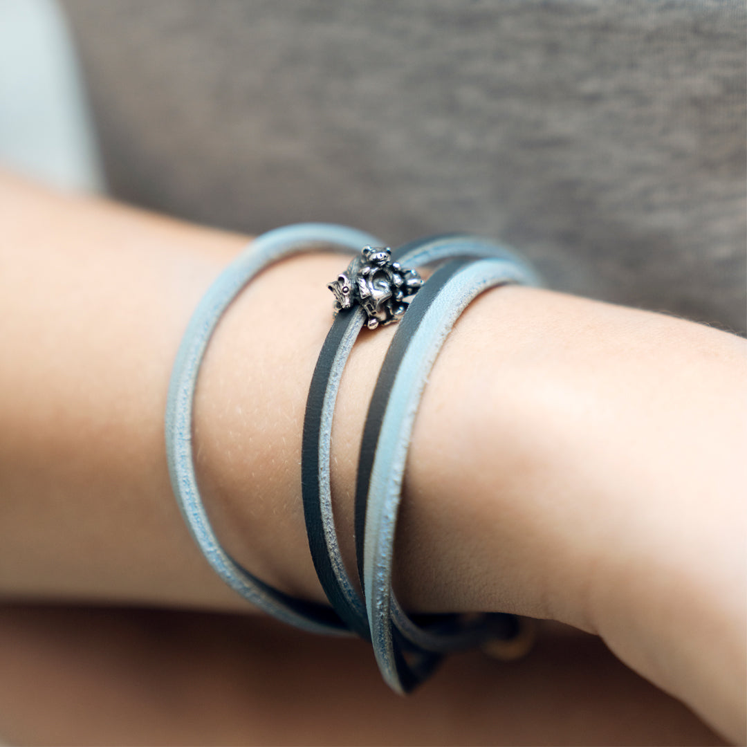 Leather Bracelet Light Blue/Dark Grey