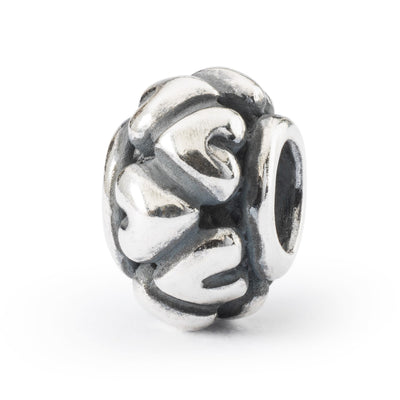 Together Silver bead with hearts design interlocking all over the bead. 