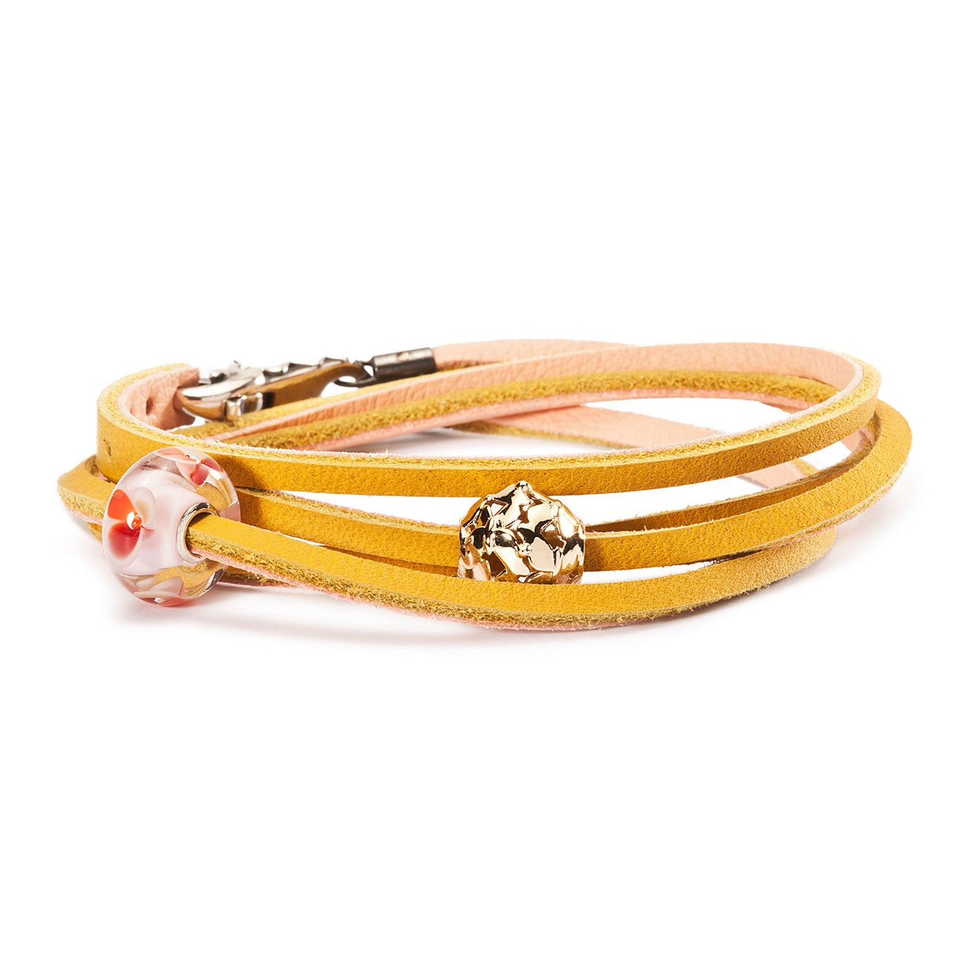 Leather Bracelet Yellow/Light Pink