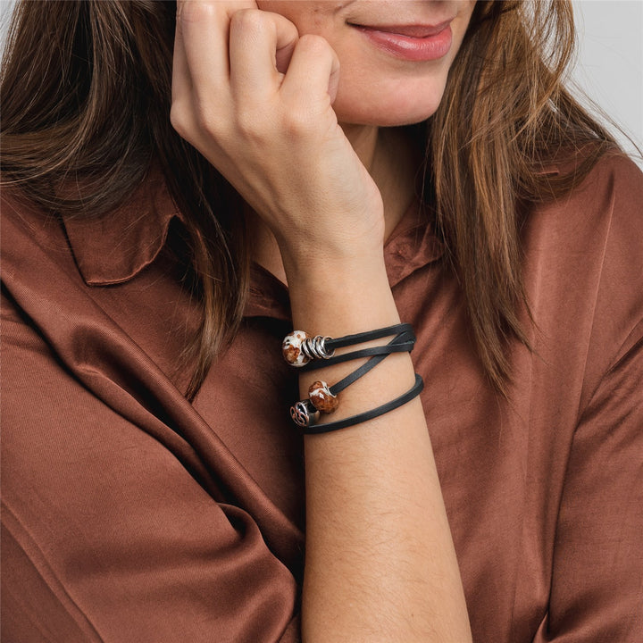 Double Leather Bracelet Black/Silver – Trollbeads