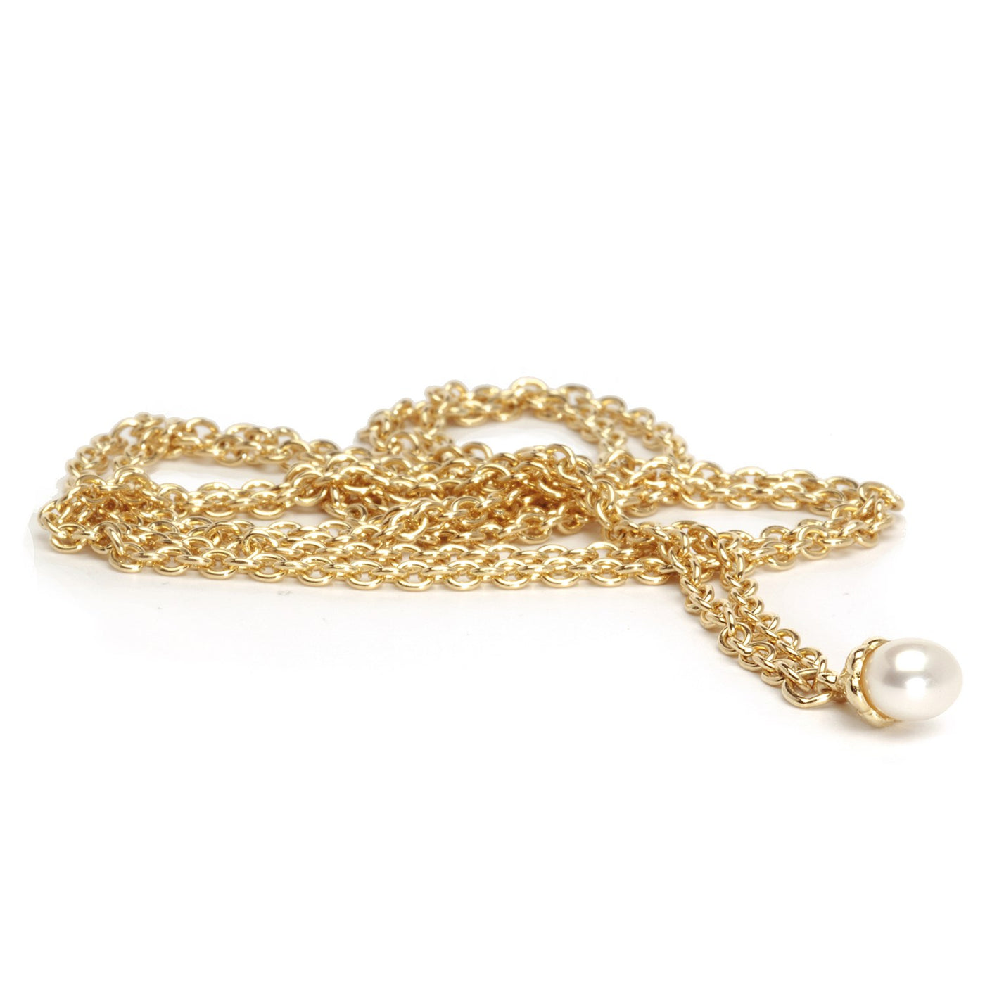 Gold Fantasy Necklace with Pearl, featuring a delicate chain made of 18 karat gold and a stunning pearl pendant, adding a touch sophistication to any outfit.