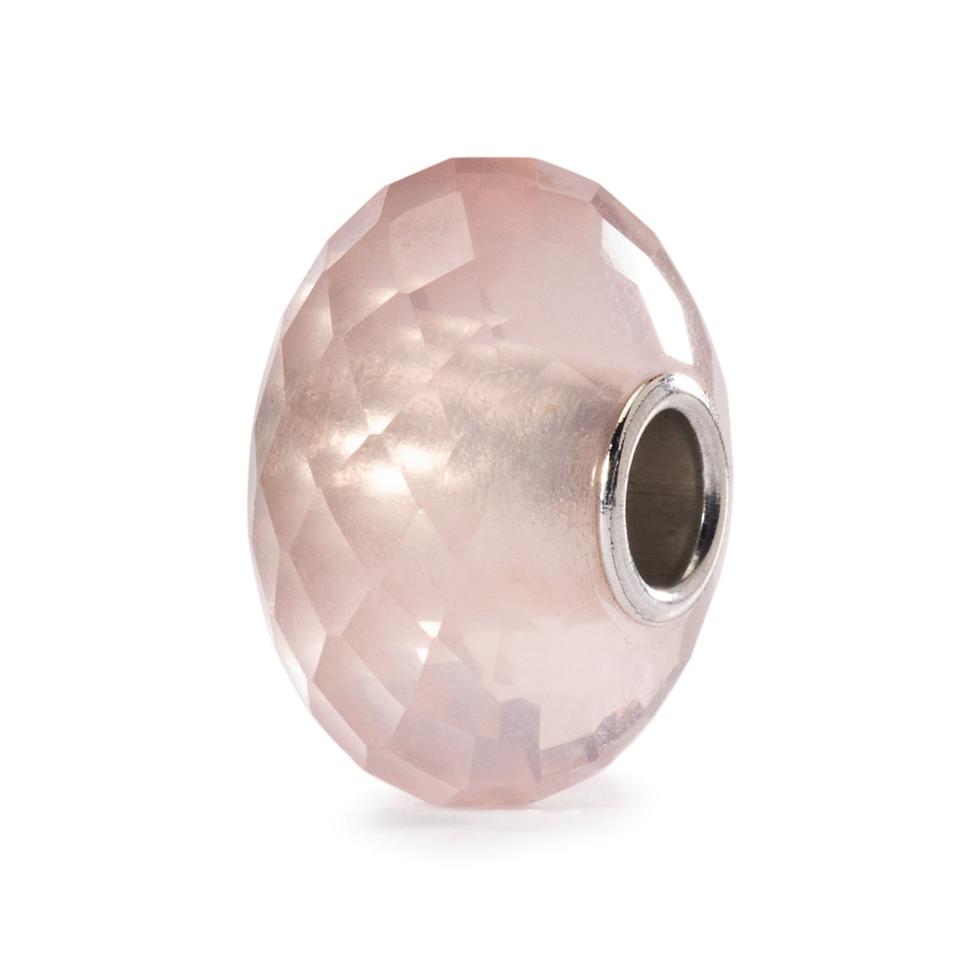 Rose Quartz Bead, featuring a stunning, translucent rose quartz gemstone, with silver core, perfect for adding a touch of love and peace to your Trollbeads jewelry.