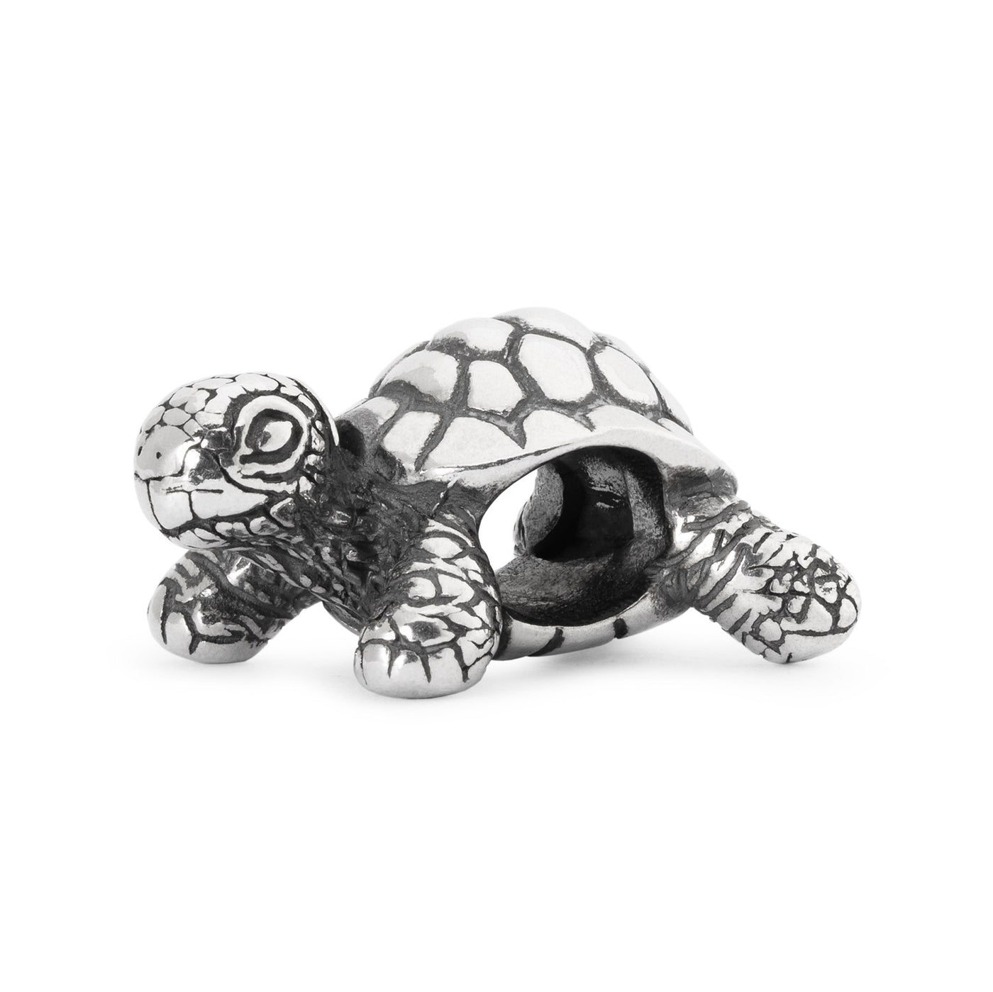 African tortoise jewellery bead in silver.
