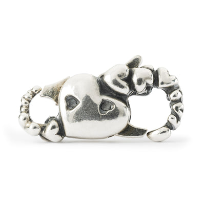 A close-up image of the Trollbeads 'My Love Clasp' in sterling silver, showing the design featuring a lot different sized hearts all over the clasp.