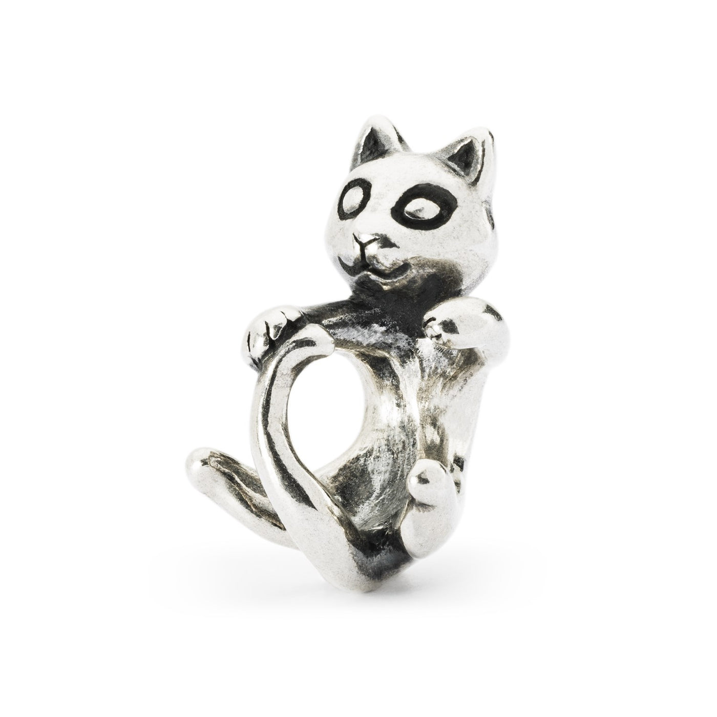 Trollbeads Cheerful Cat Bead: a delightful silver bead in the shape of a smiling cat, adding a touch of playfulness to your bracelet or necklace.