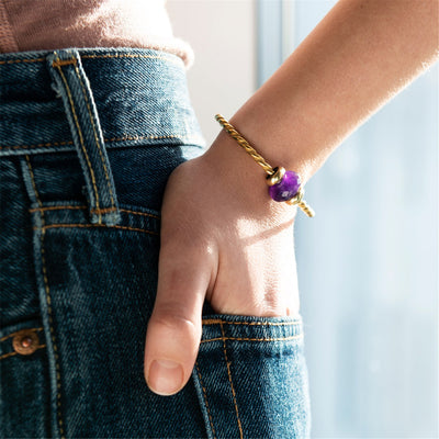 Twisted Gold Bangle with Amethyst