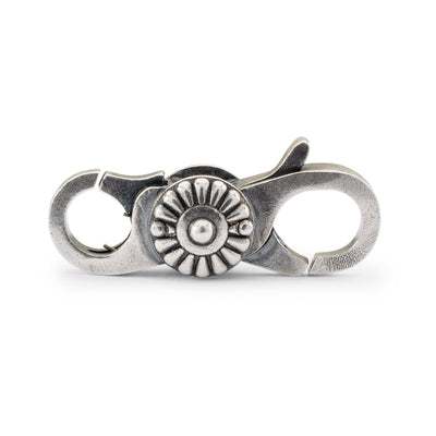 Finely crafted sterling silver clasp adorned with a delicate daisy flower in the center.