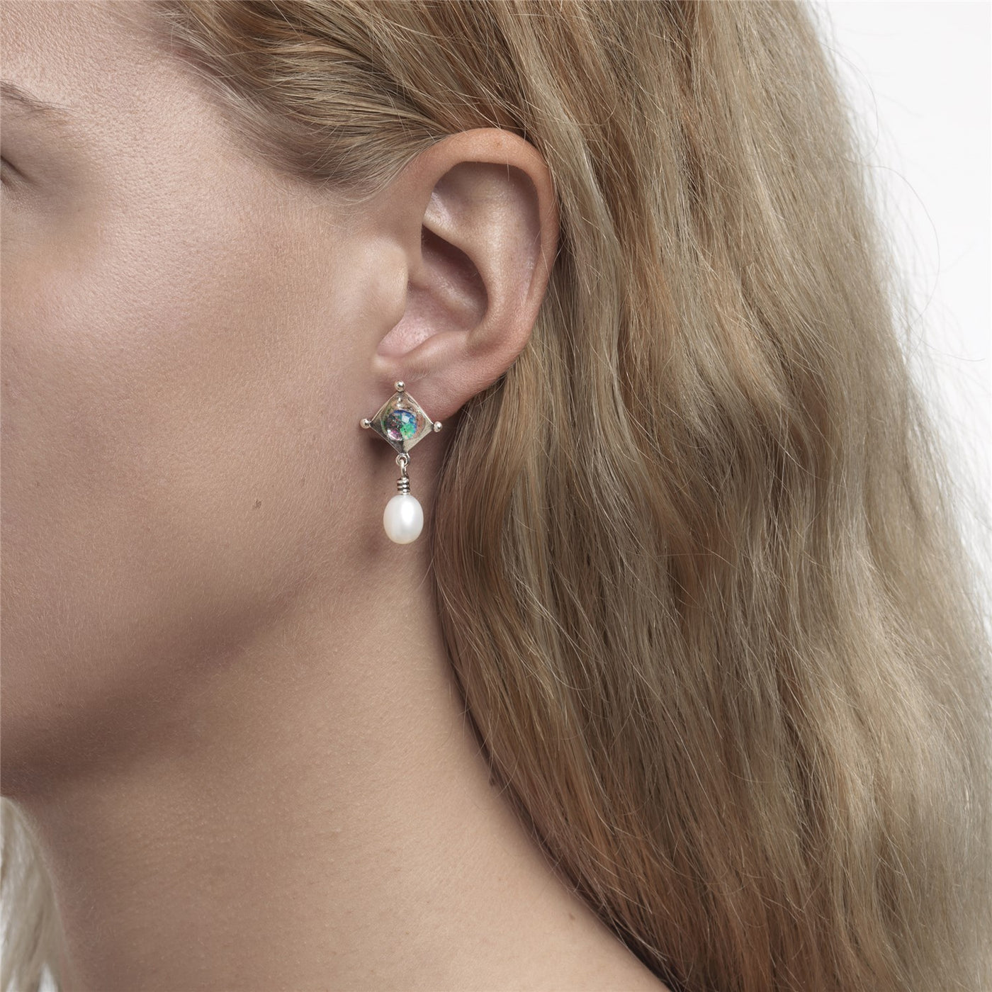 Dichroic/Pearl Earrings