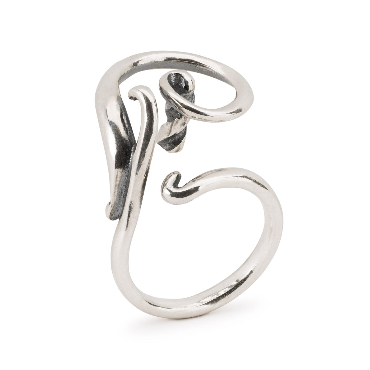 Swirling Fantasy Ring, featuring a unique, swirling design made of 925 sterling silver that allows to add a bead of your choice to the ring. 
