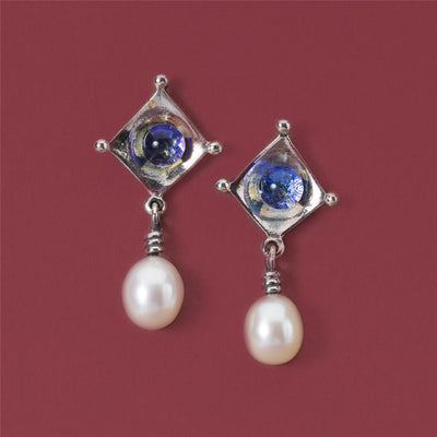 Dichroic/Pearl Earrings