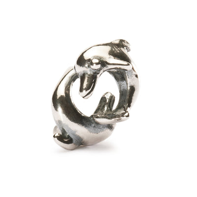 Dolphins playing silver jewellery bead