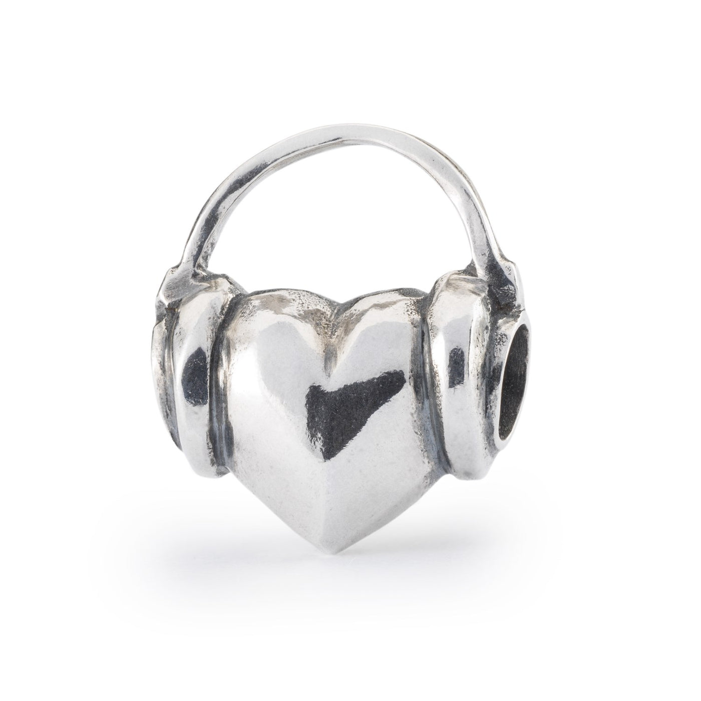 Our Melody is a sterling silver bead with a design of a heart with headphones on. 